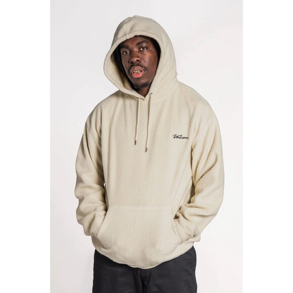 Vintage Y2K Volcom Sherpa Hoodie Pullover Pockets Sz L Loose Fit Skateboarding - Picture 1 of 11